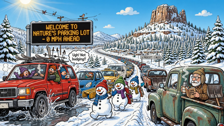Prescott traffic on a beautiful snowy Saturday